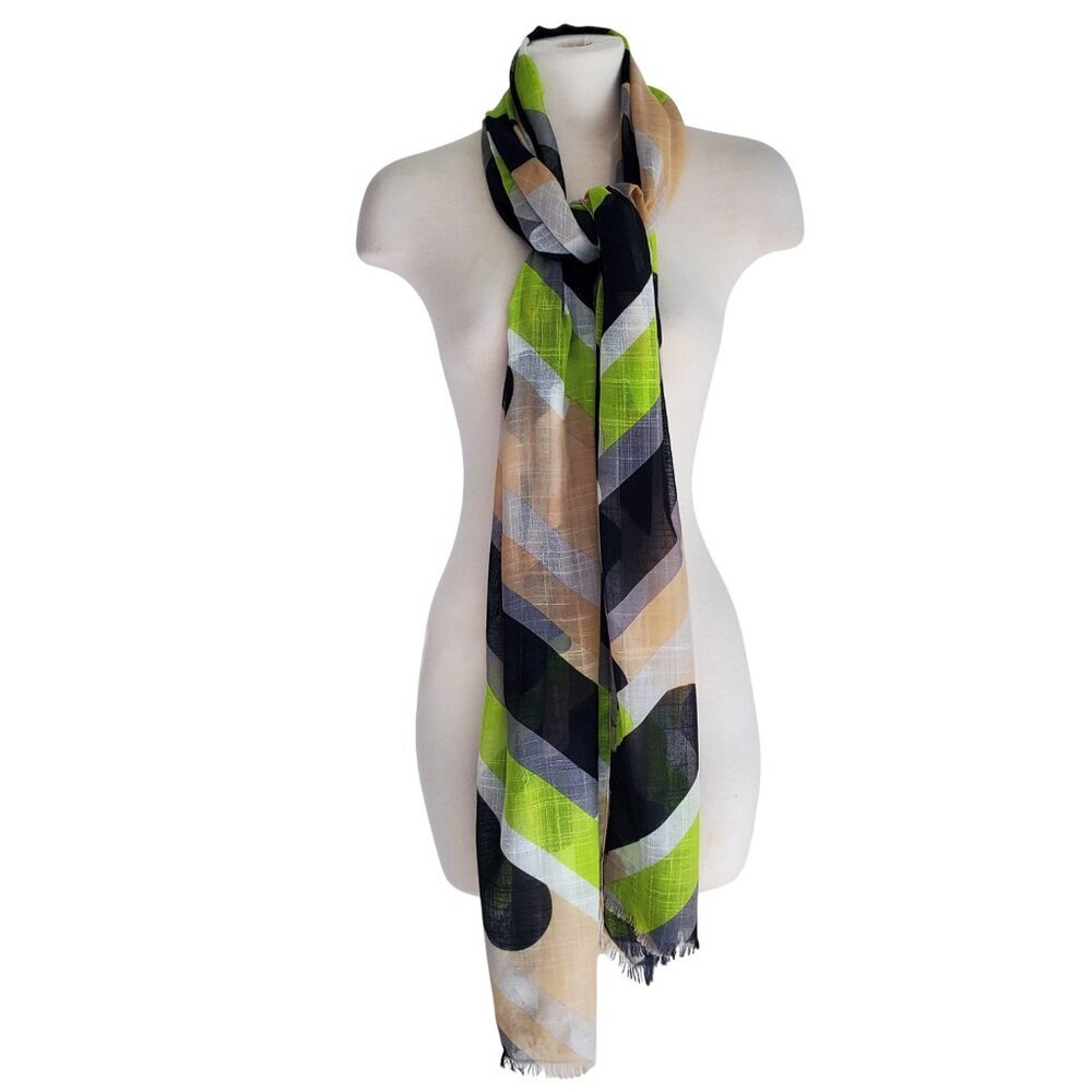 ECHO long scarf lightweight Graphic Art to Wear Raw fringe Ends 84 x 23.75"